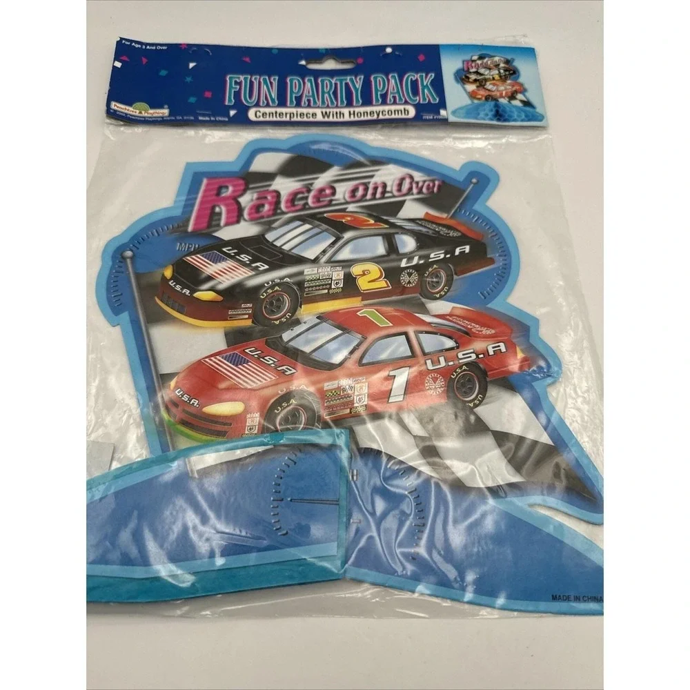 Vintage Lot of 3 All Star Race Car Deluxe Honeycomb Table Birthday Table Decor‎